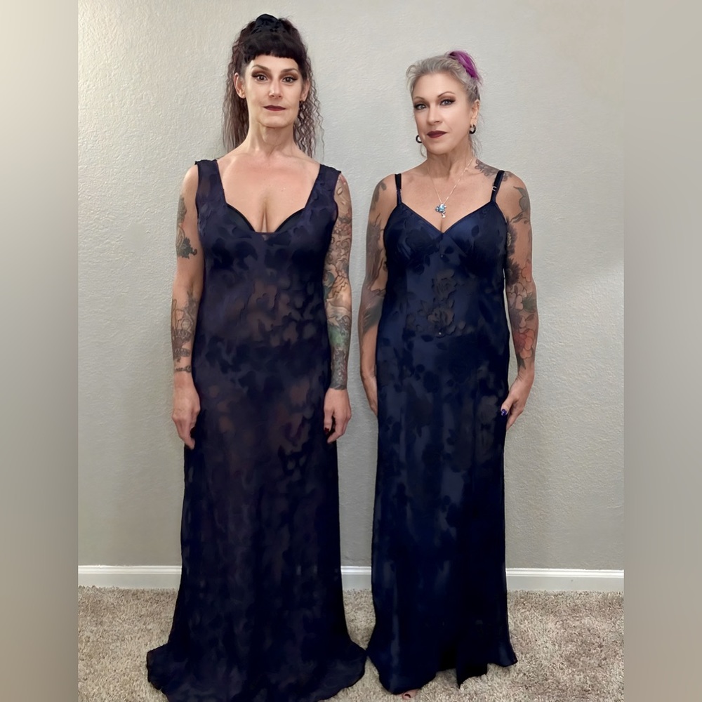 90s Victoria Secret Mina Dark Purple Sheer Maxi Nightgown Slip Dress Lingerie M - Picture 3 of 16